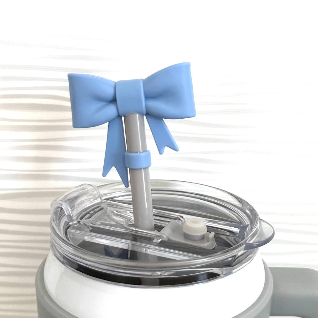Straw Topper Bow Blue