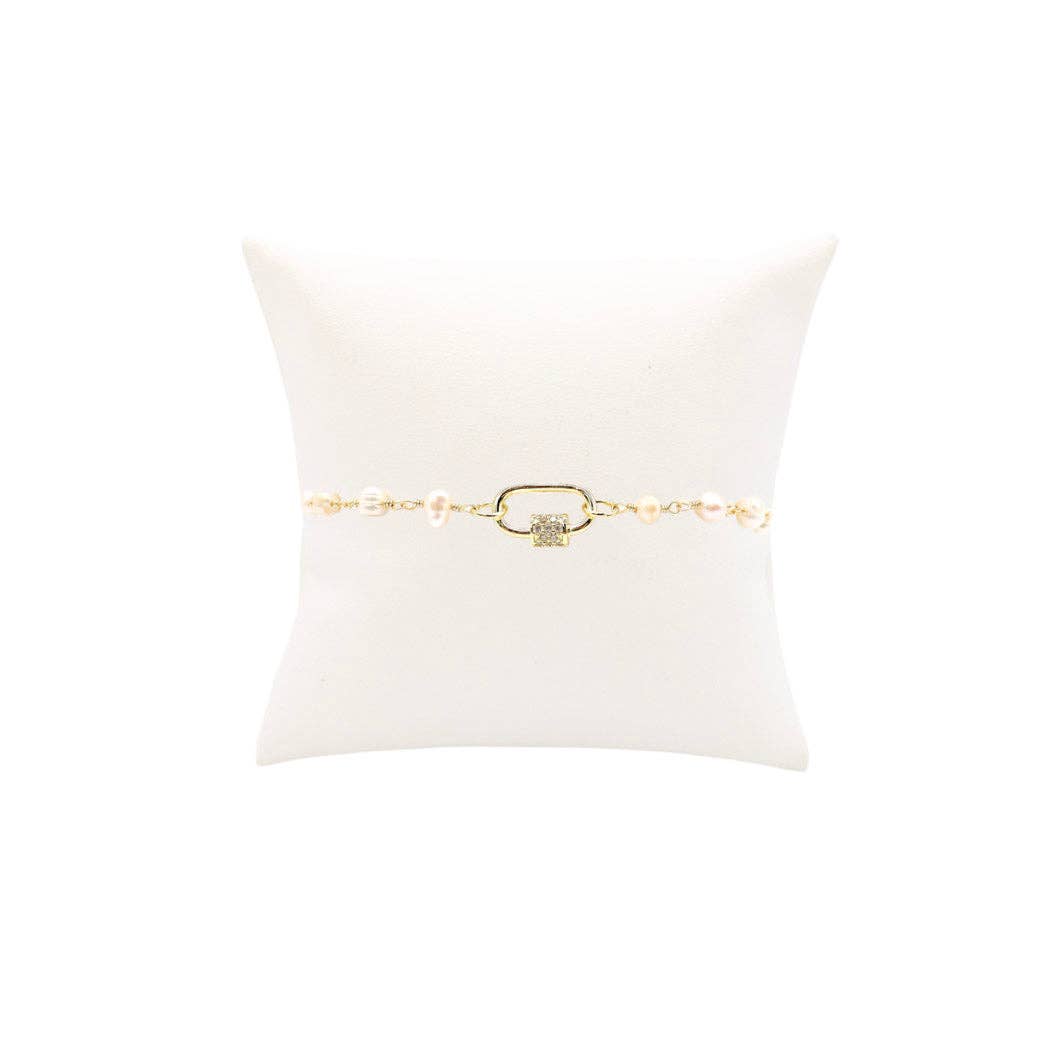 Gold Beth Pearl Charm Bracelet with Small Gabi Carabiner