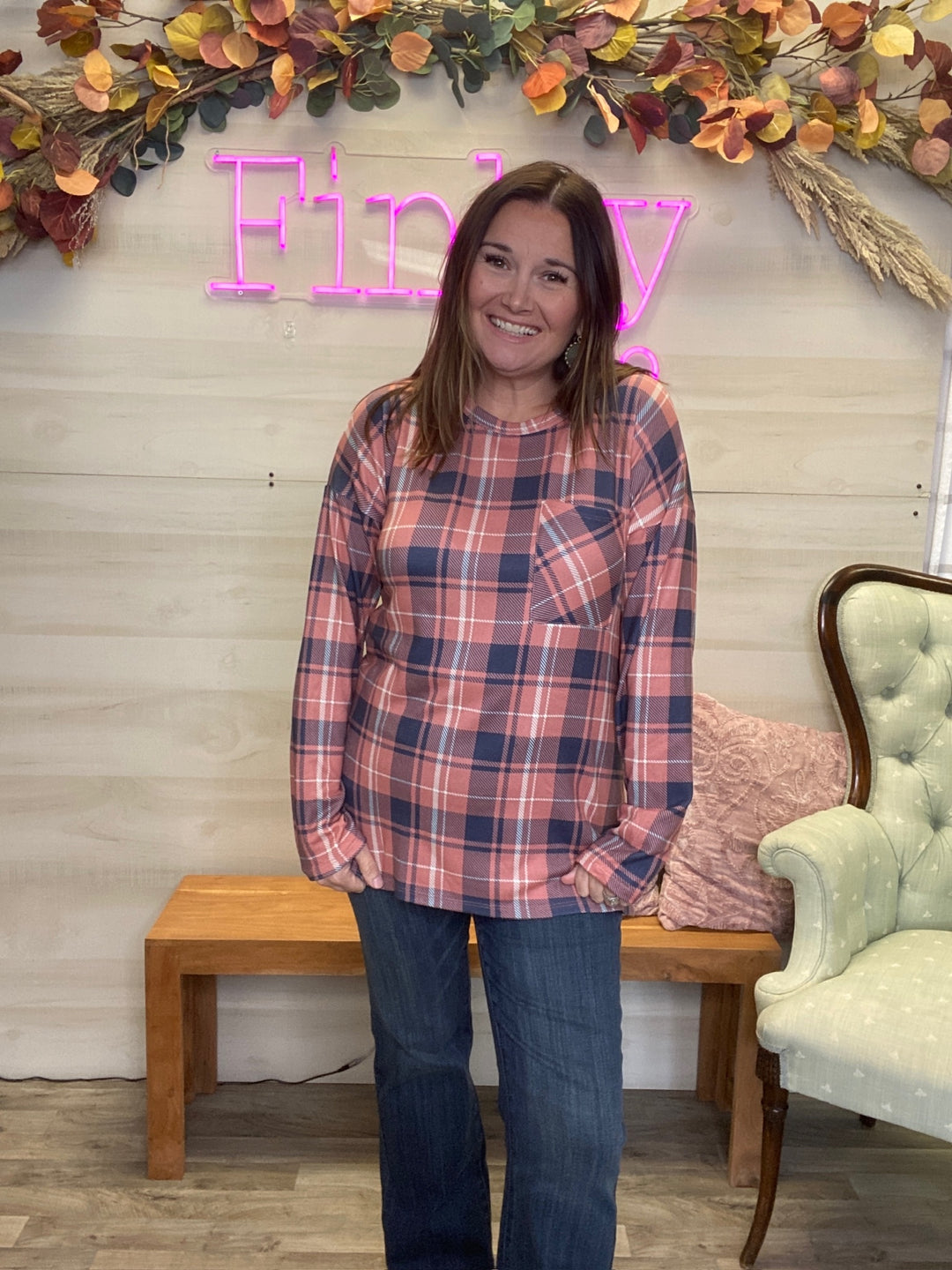 Plaid Dusty Salmon Top