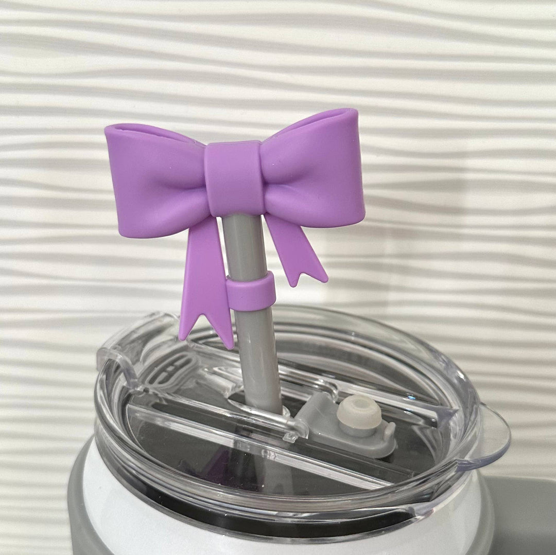 Straw Topper Bow Purple
