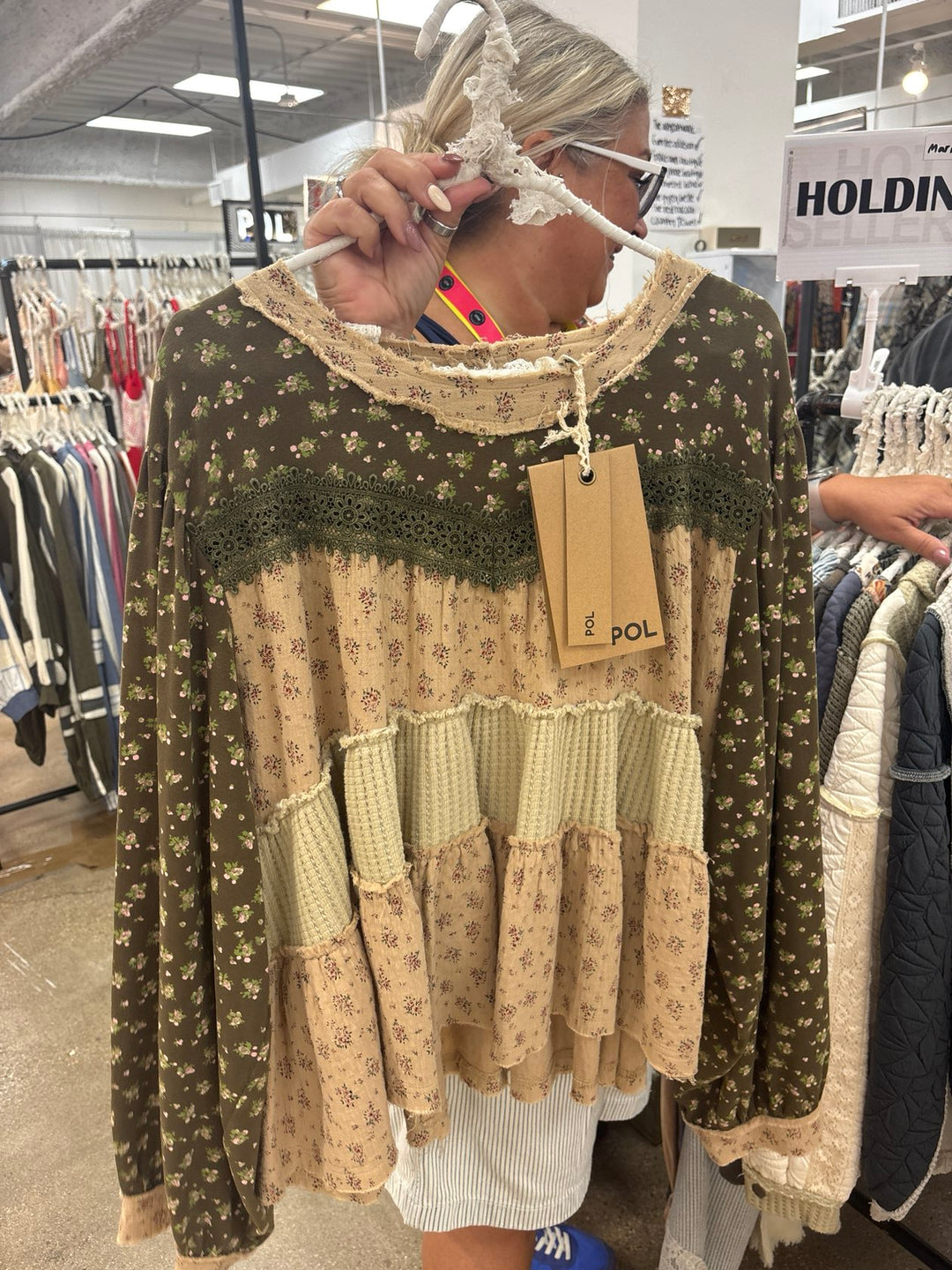 Olive Floral Tiered Top