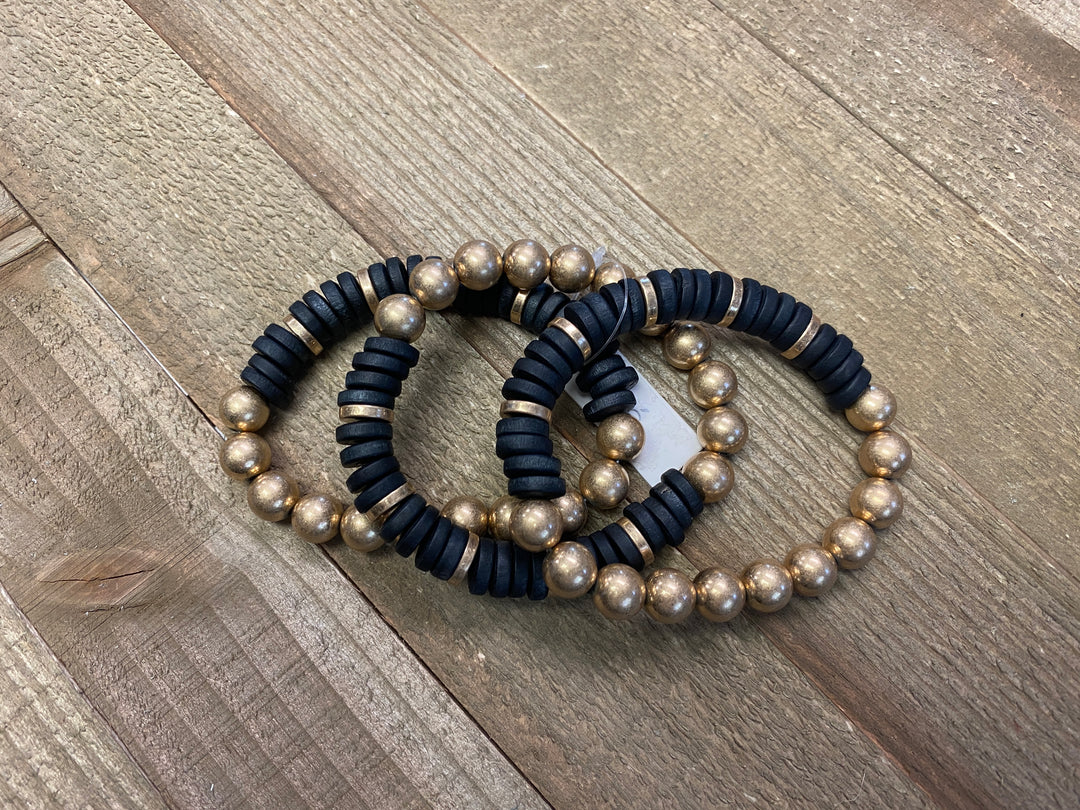 Black & Gold Set of 3 Bracelets
