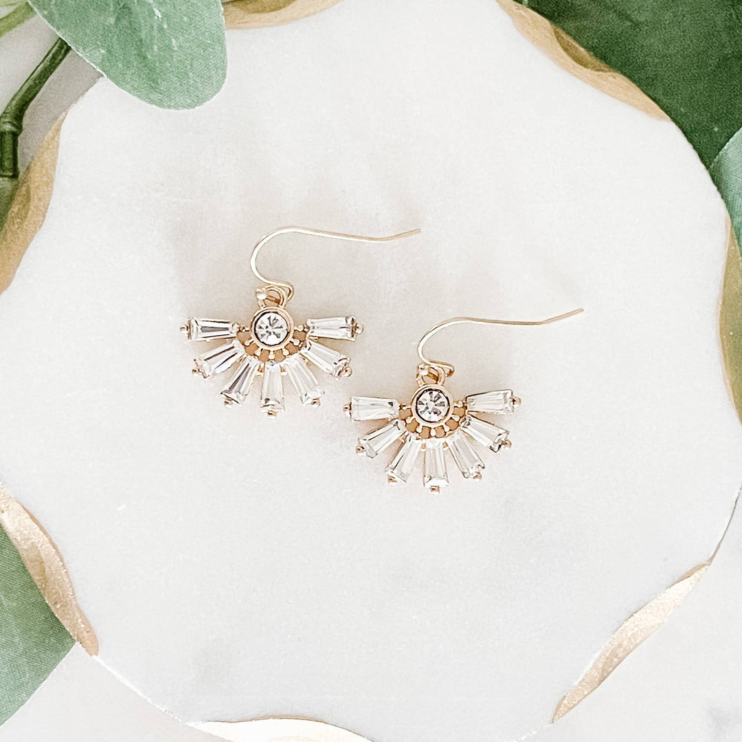 Gold Crystal Fan Earrings