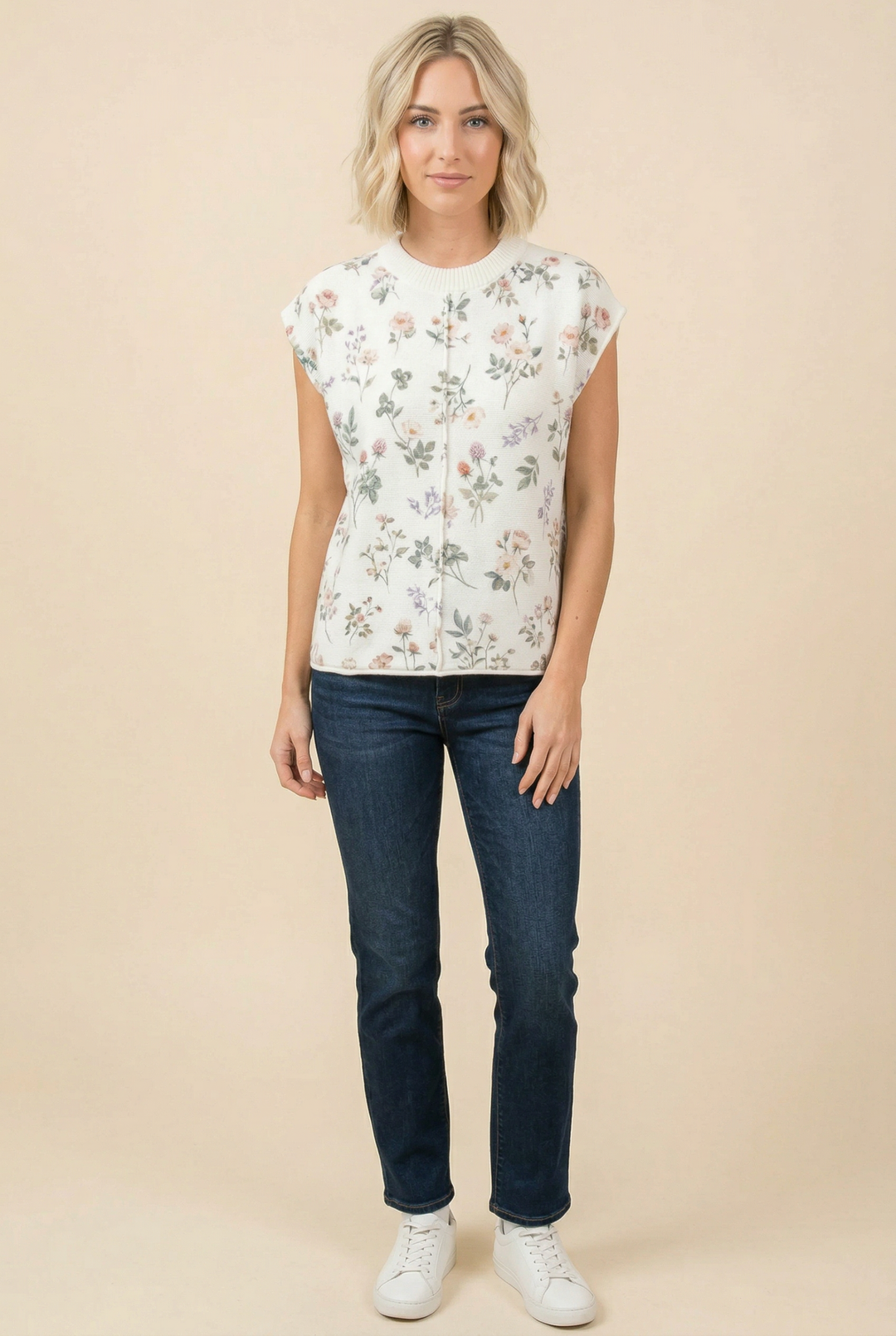 TA2497 Floral Textured Sleeveless Knit Top