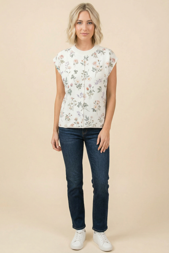 TA2497 Floral Textured Sleeveless Knit Top