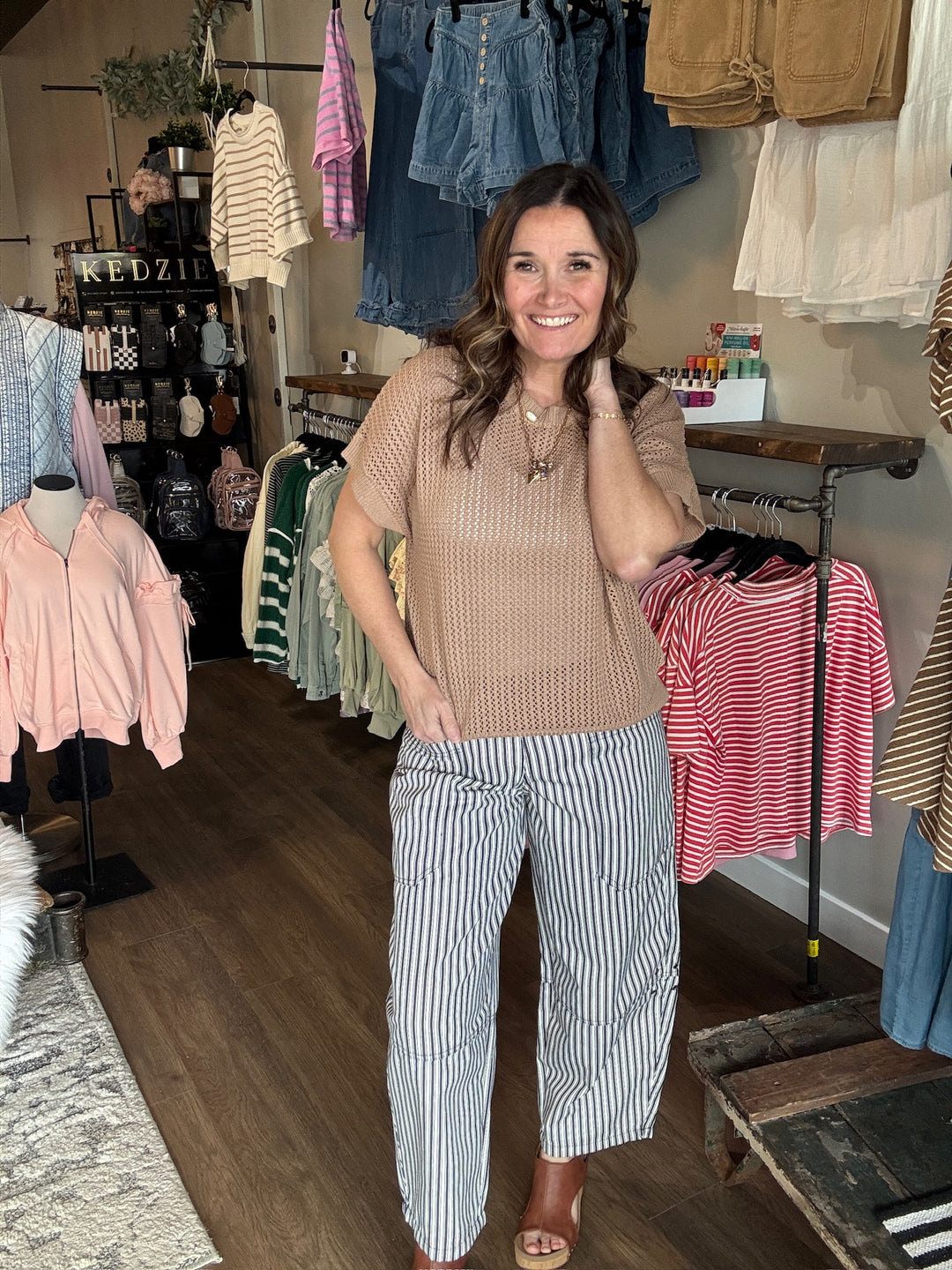 Navy Striped Wide Leg Pants