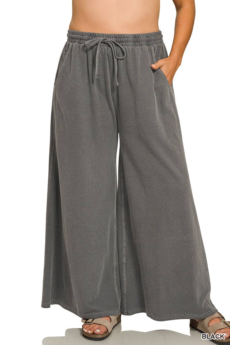 Plus French Terry Pigment Dye & Enzyme Washed Pants: BLUE GREY-197977 / 2X
