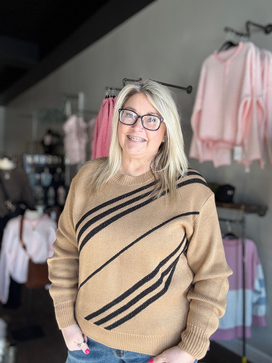 Tan Side Stripe Sweater