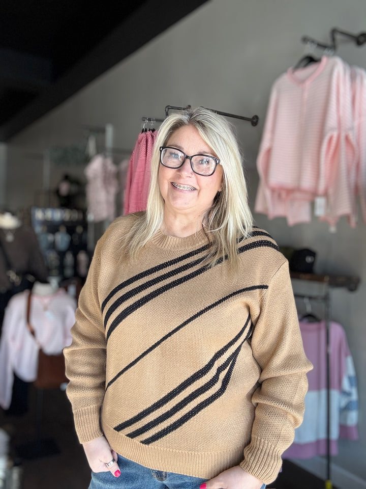 Tan Side Stripe Sweater