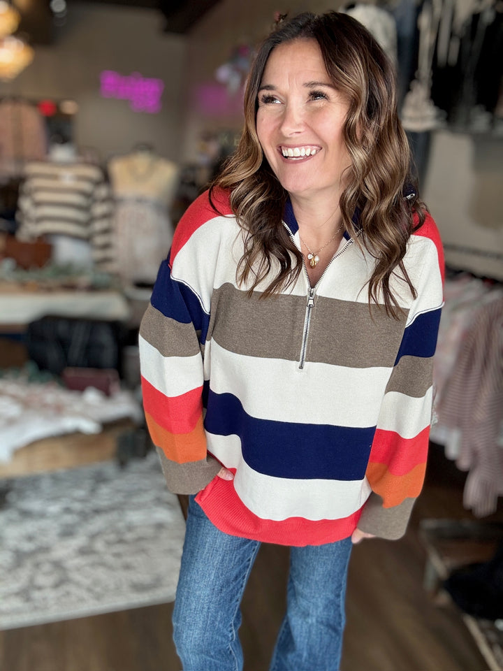 Striped Color Block Knit Pullover