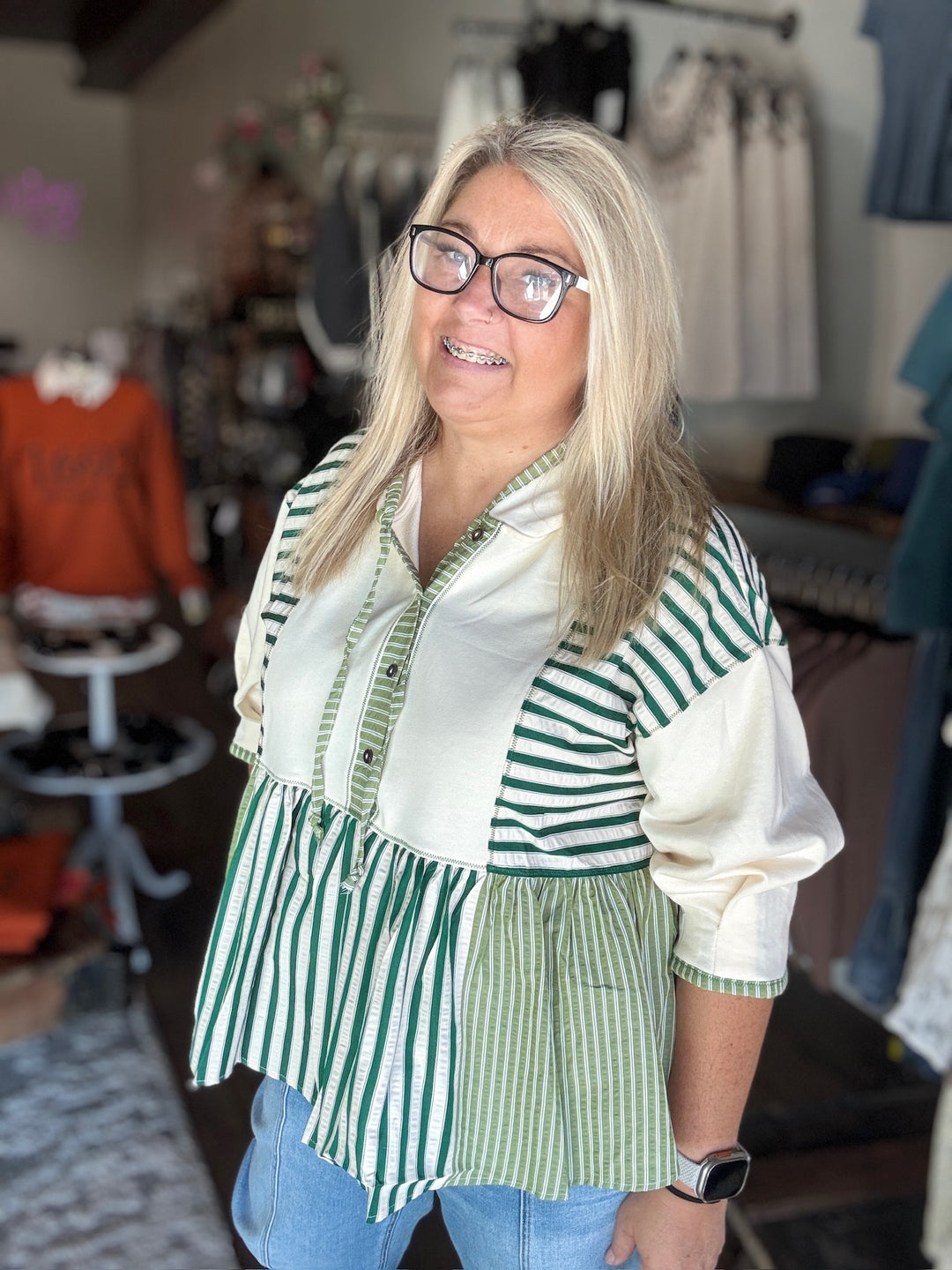 Green Stripe Patchwork Hoodie