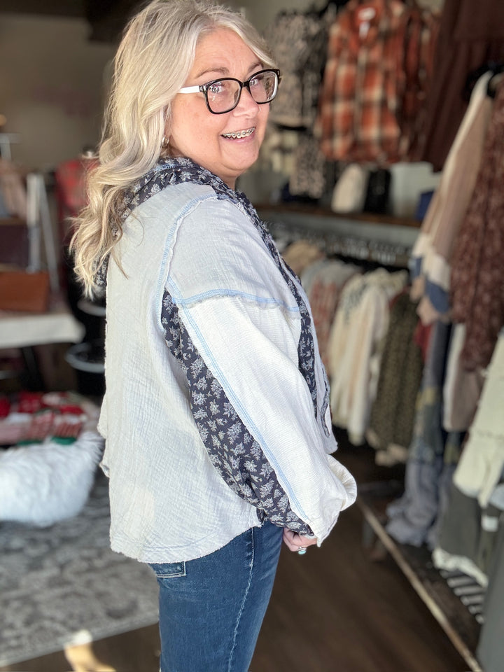 POL Floral Quarter Zip Top