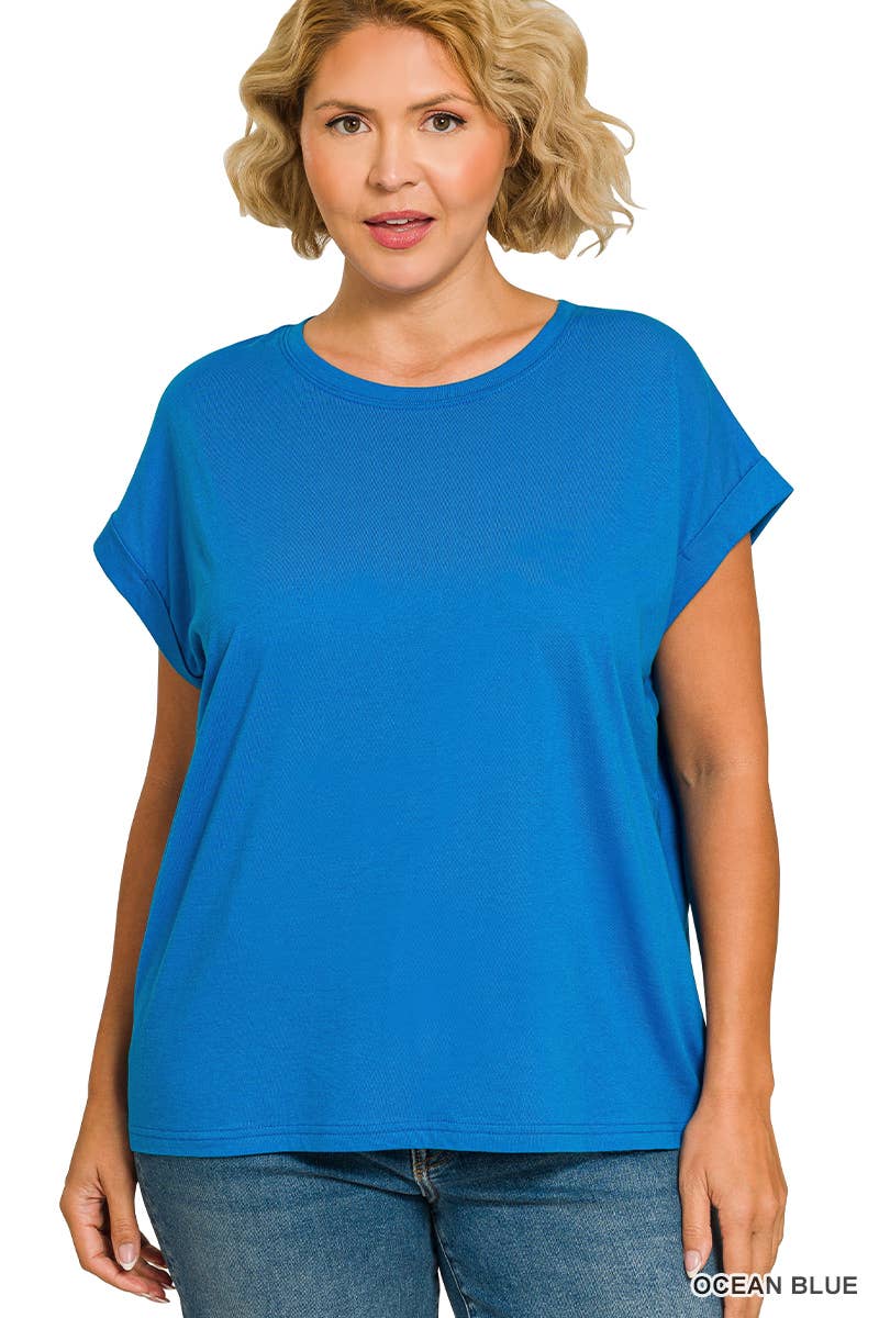 Cotton Folded Sleeve T Shirt