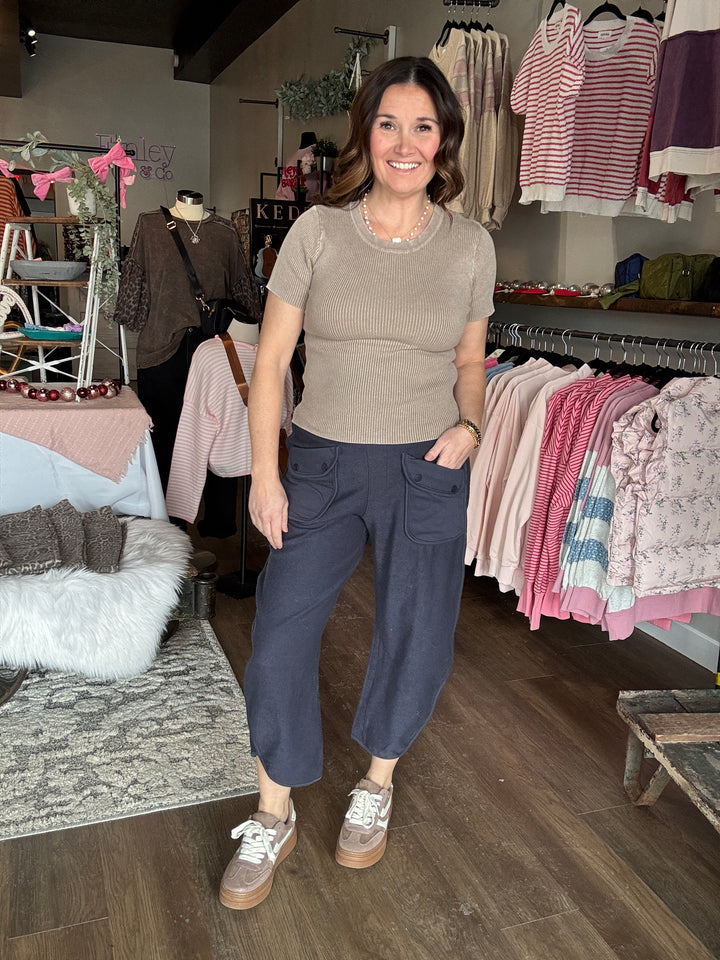 Navy Barrel Fit Sweatpants