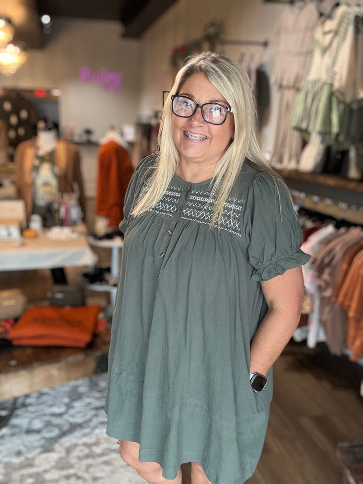 Olive Puff Sleeve Dress