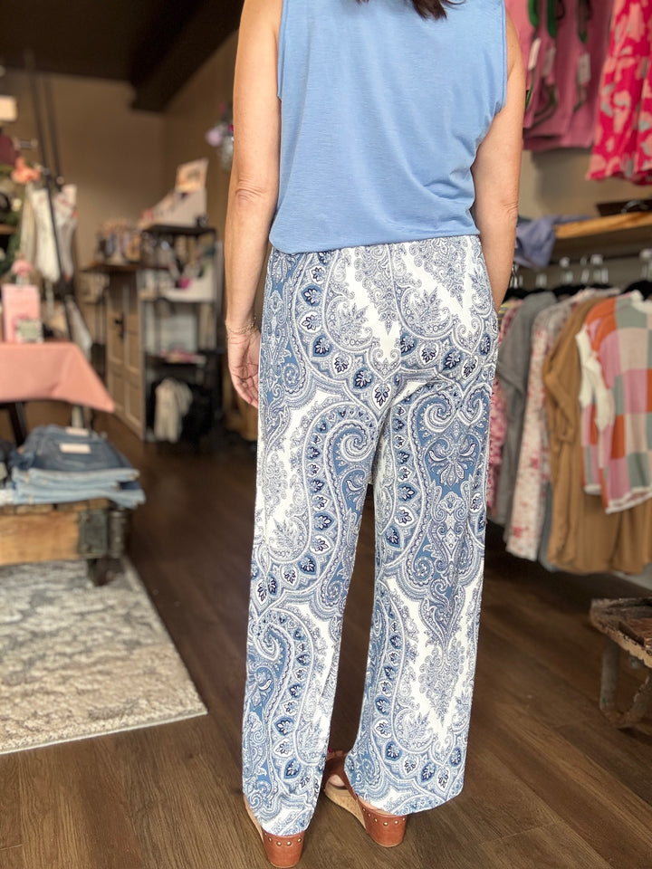 Printed Side Slit Wide Leg Pants