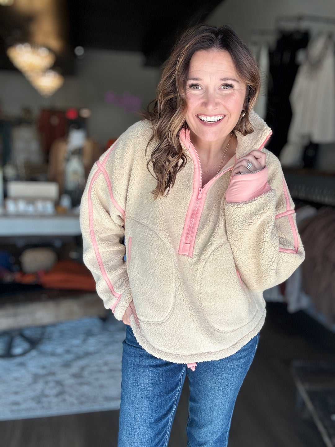 Beige Sherpa Sweatshirt