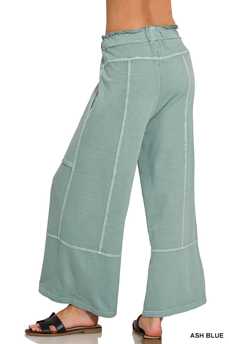 `French Terry Washed Wide Leg Pants w/ Pockets