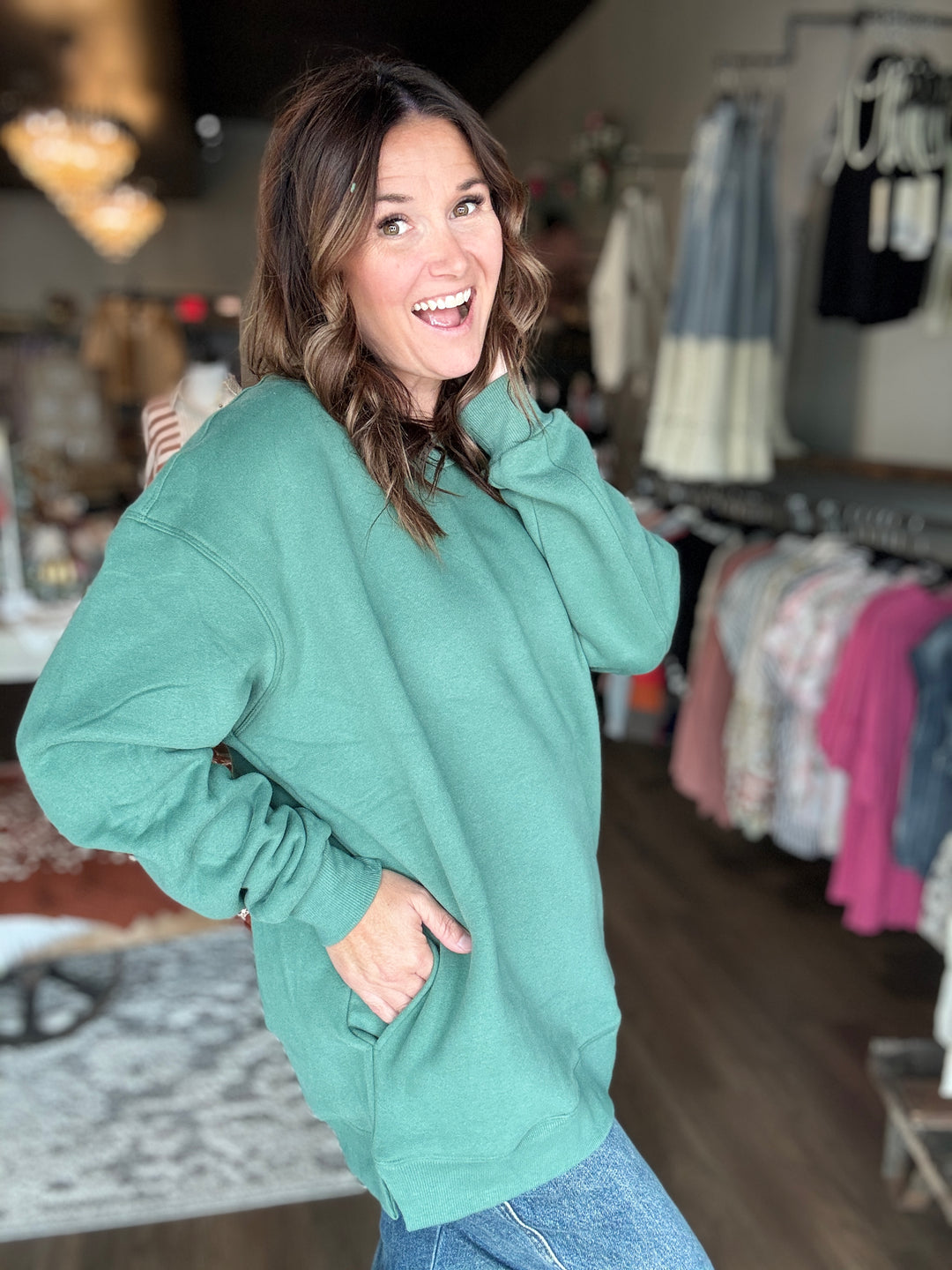 Green Fleece Oversized Sweatshirt