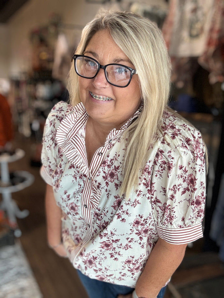 Fall Floral Button Up Top