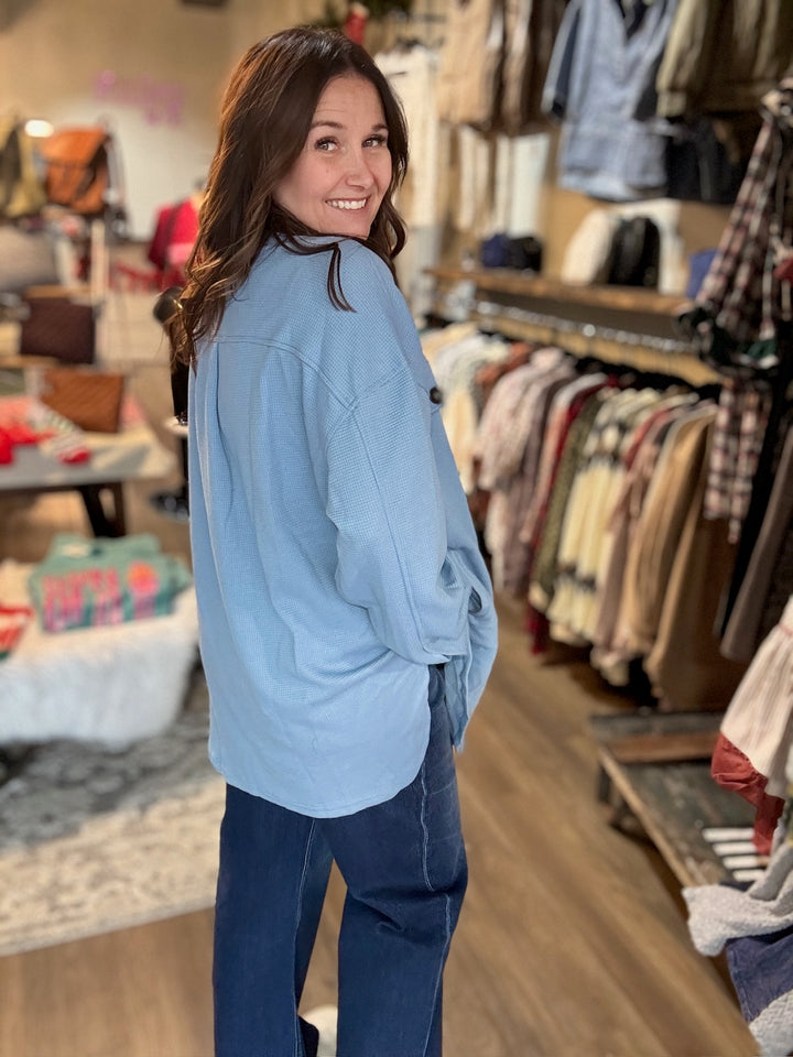 Winter Blues Waffle Knit Shacket