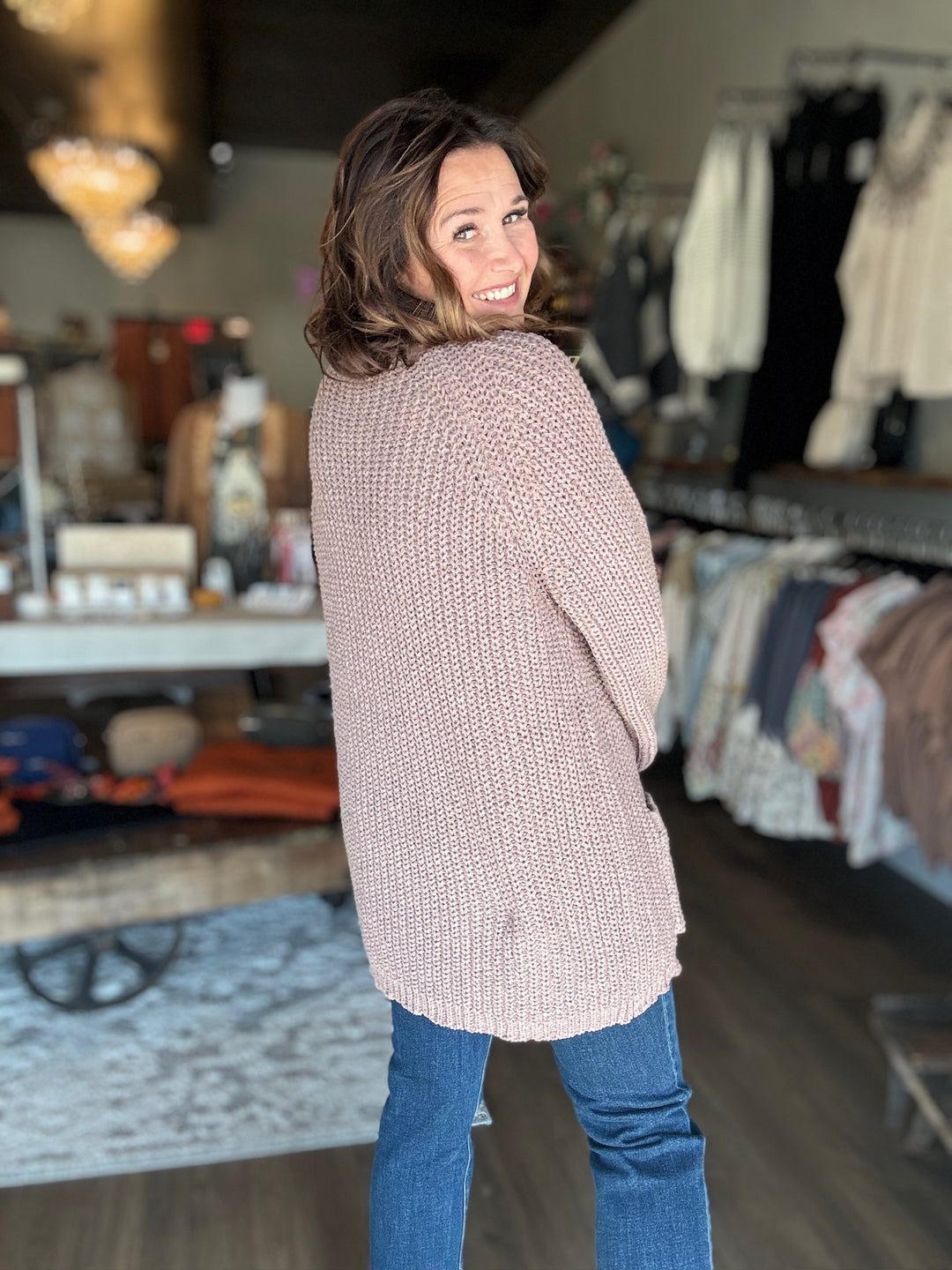 POL Mocha Open Cardigan