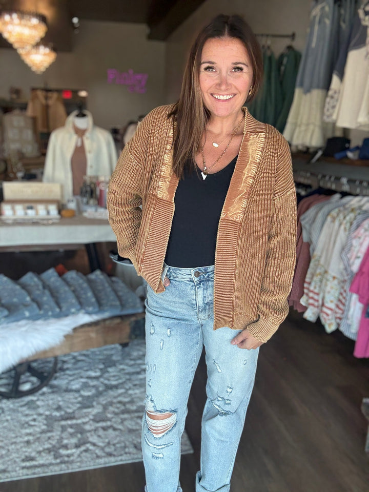 Tan Knit Open Cardigan