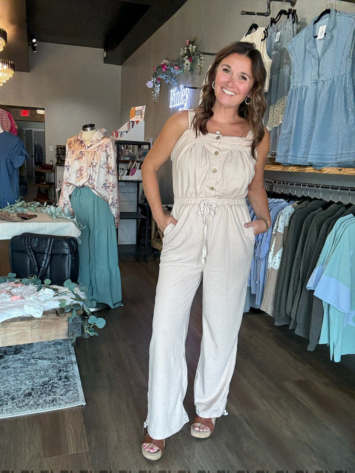Khaki Textured Jumpsuit