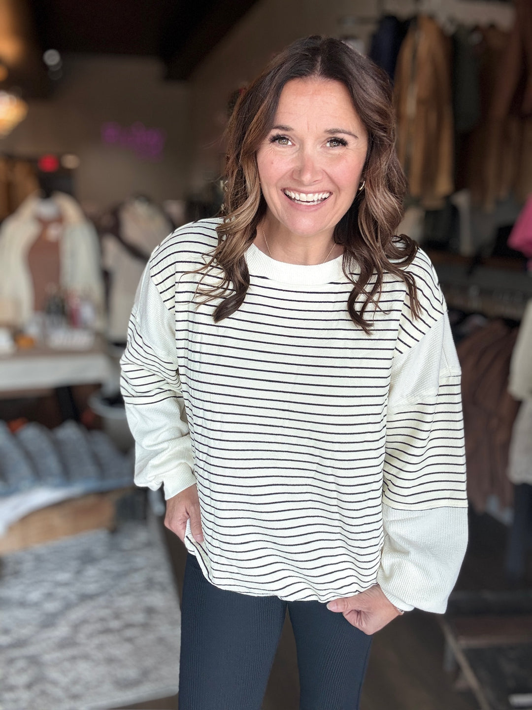 Striped Raw Edge Sweatshirt