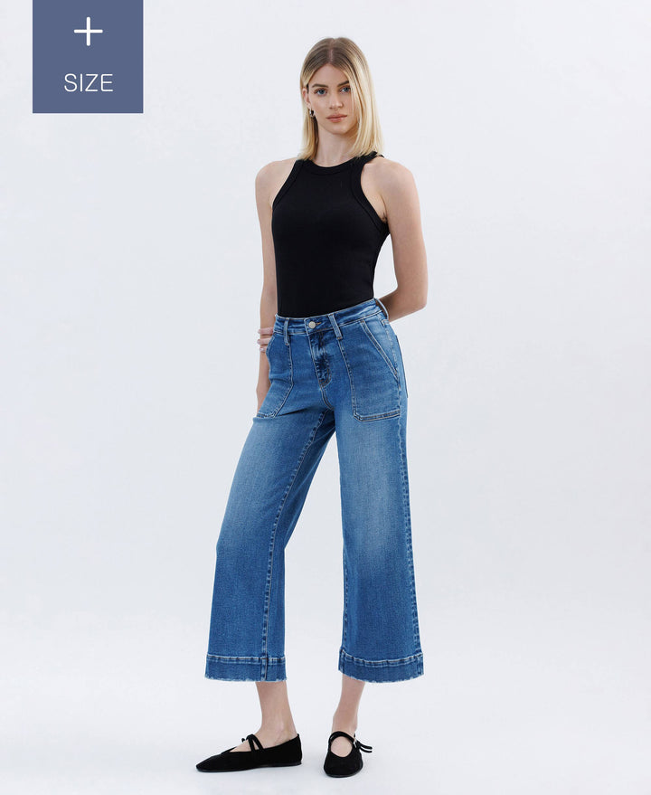 PLUS SIZE HIGH RISE CROP UTILITY WIDE LEG JEANS LV1666-P