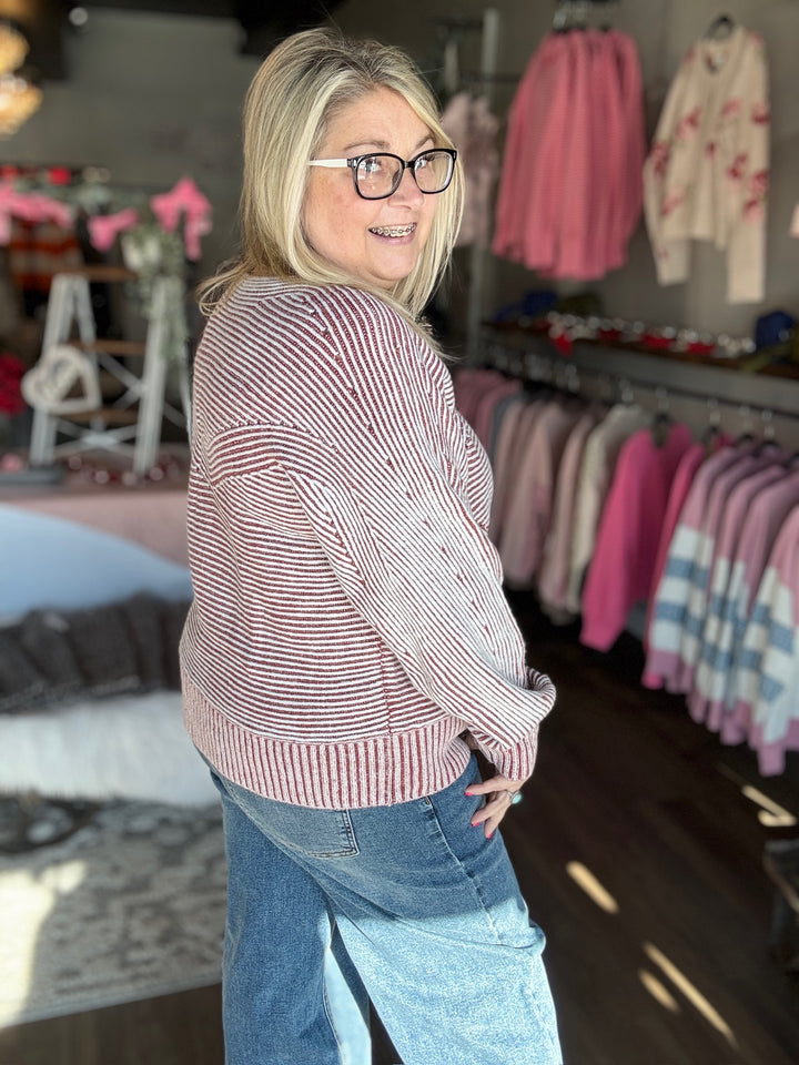 Striped Ribbed Boat Neck Sweater