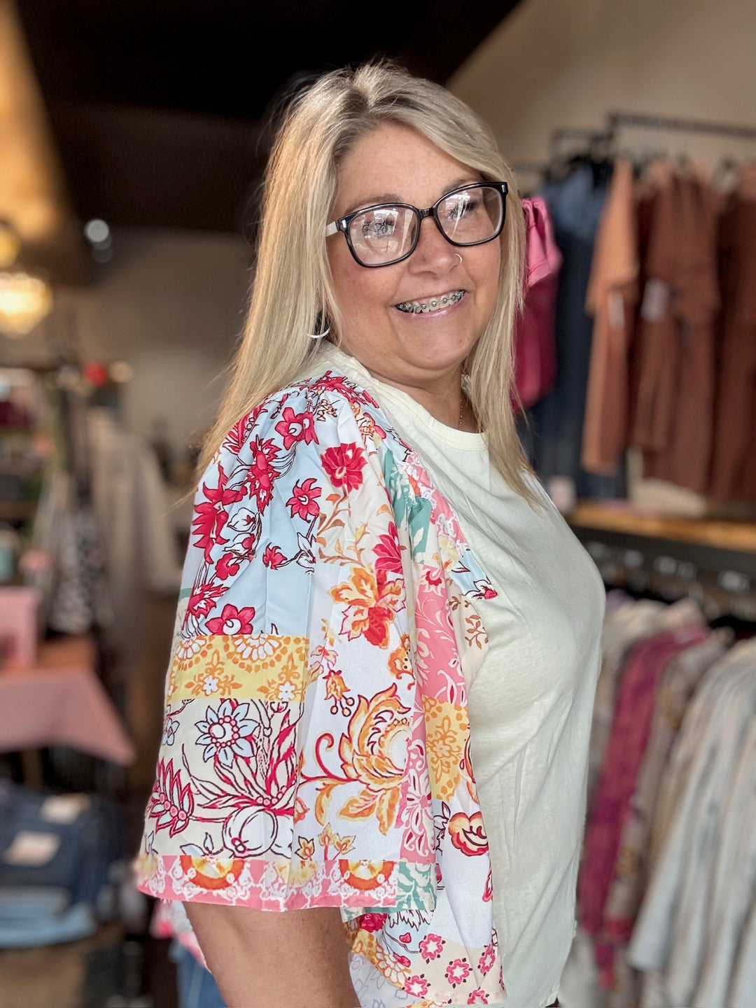 Floral Patchwork Sleeve Blouse