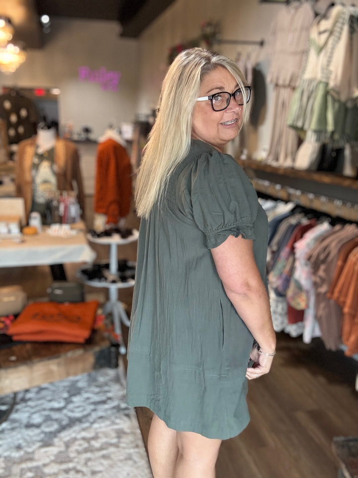 Olive Puff Sleeve Dress