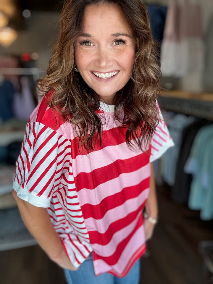 Pink Stripe Patchwork Tee