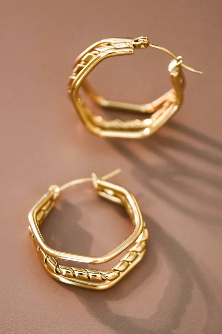 18K Gold Plated Waterproof Stainless Steel Hoop Earrings - 7102