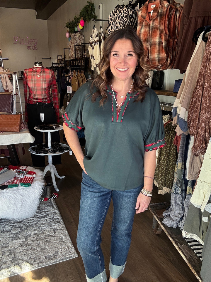 Green & Red Plaid Blouse