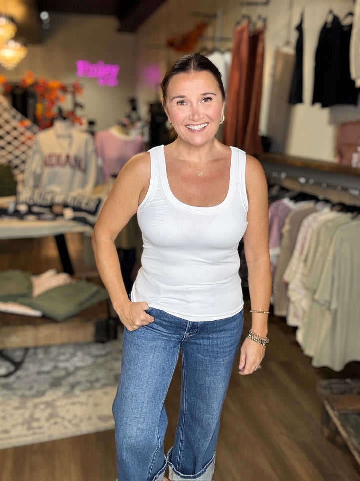 White Reversible Ribbed Tank