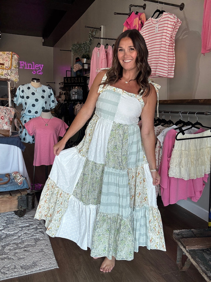 Prairie Patchwork Tiered Maxi Dress