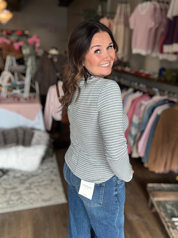 Striped Henley Knit Top