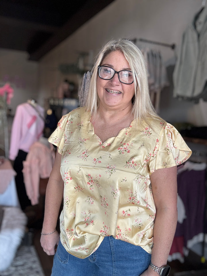 Buttercream Floral Scalloped Top