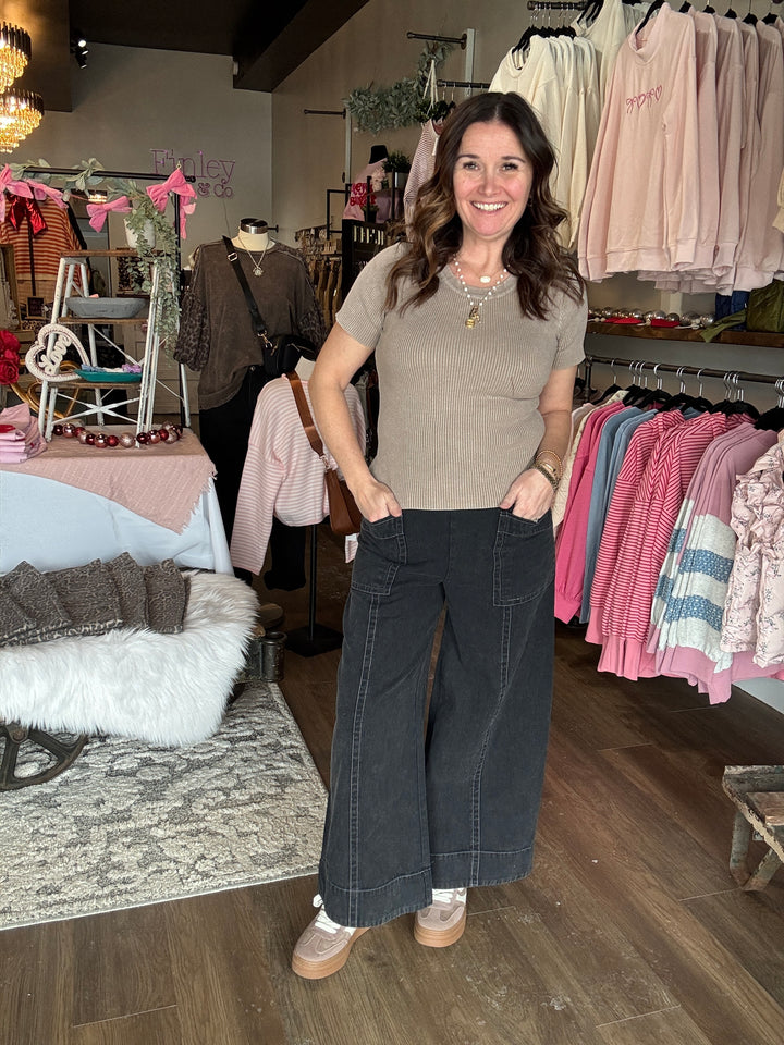 Black Denim Wide Leg Pants