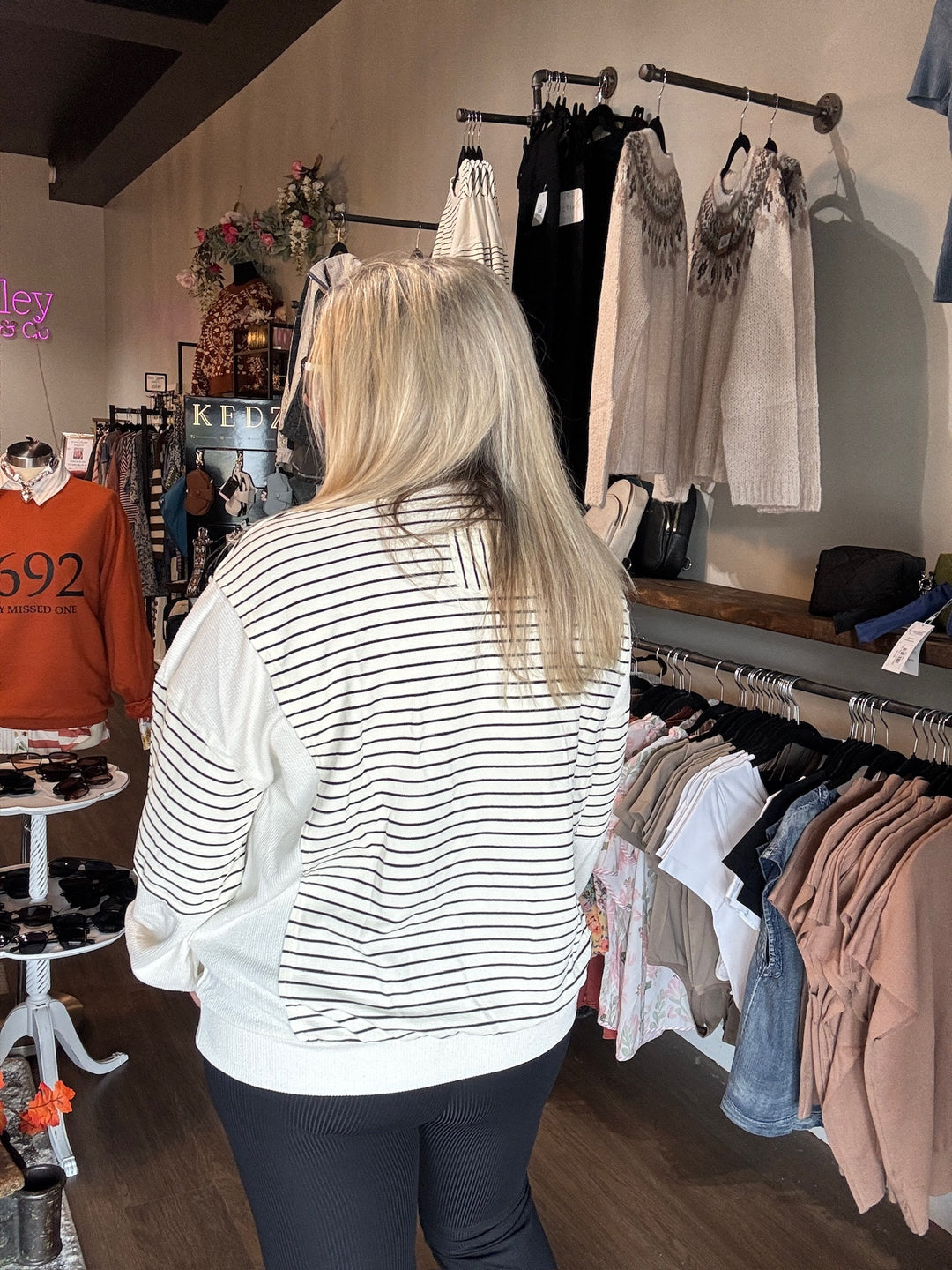 Striped Raw Edge Sweatshirt