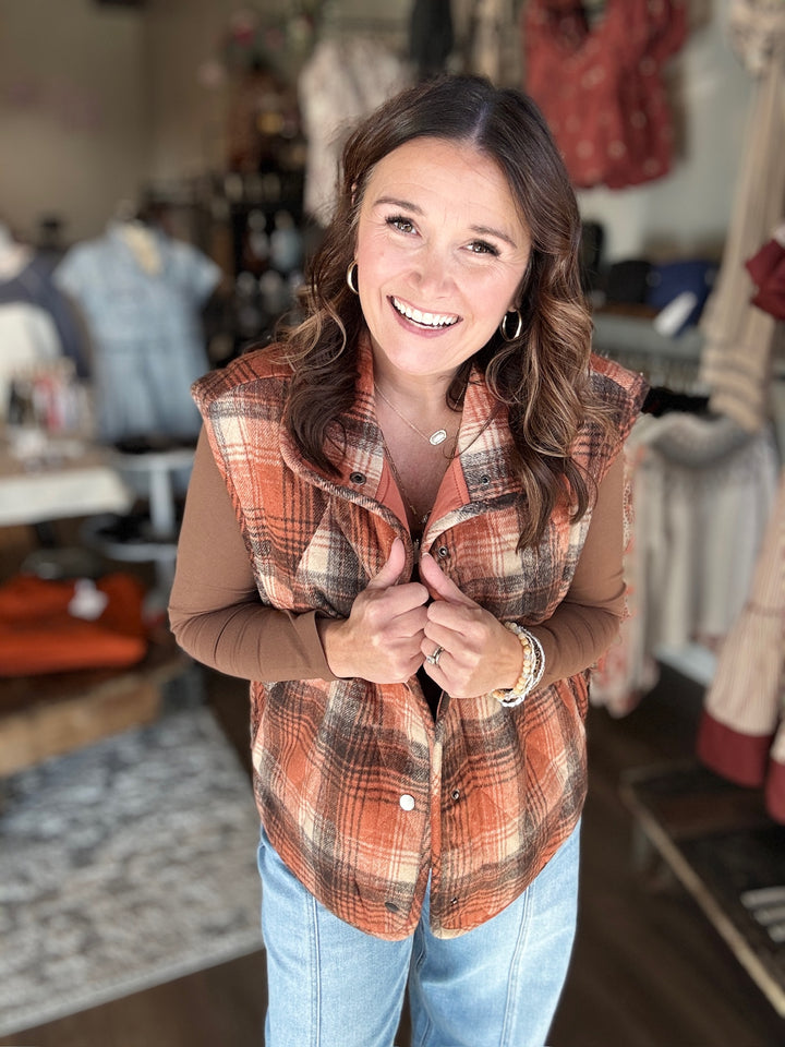 Fall Plaid Quilted Puffer Vest