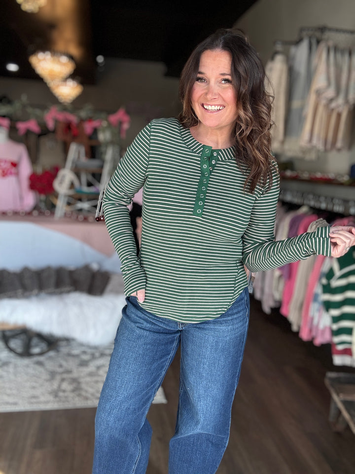 Striped Henley Knit Top