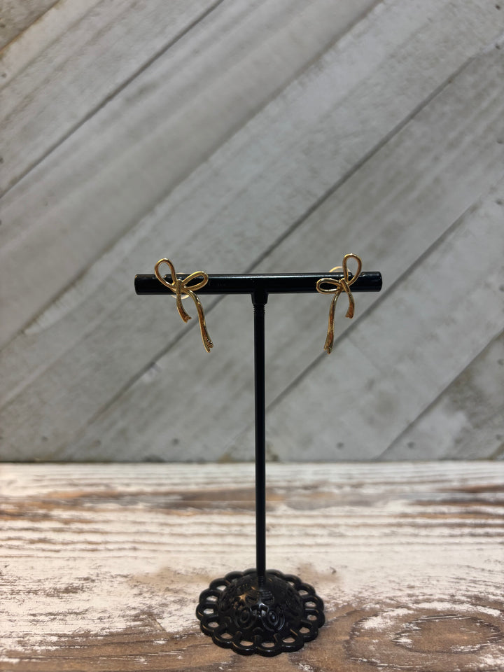 Gold Dangling Bow Stud Earrings
