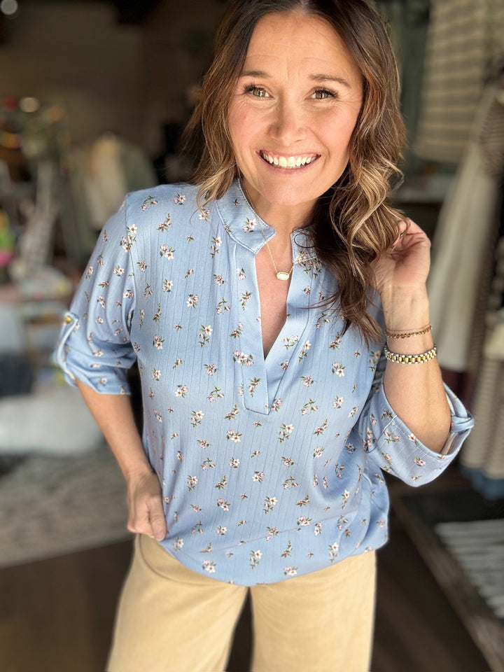 Spring Blue Floral Top