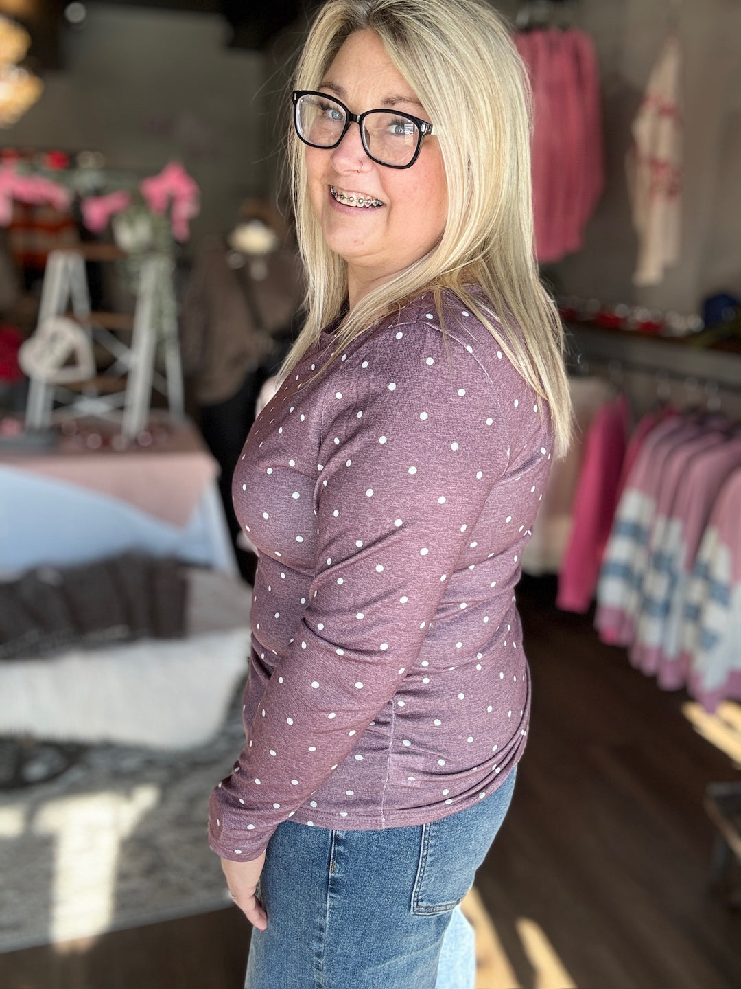 Polka Dot Boat Neck Top