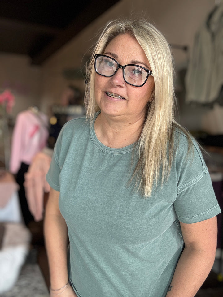 Round Neck Exposed Hem Top