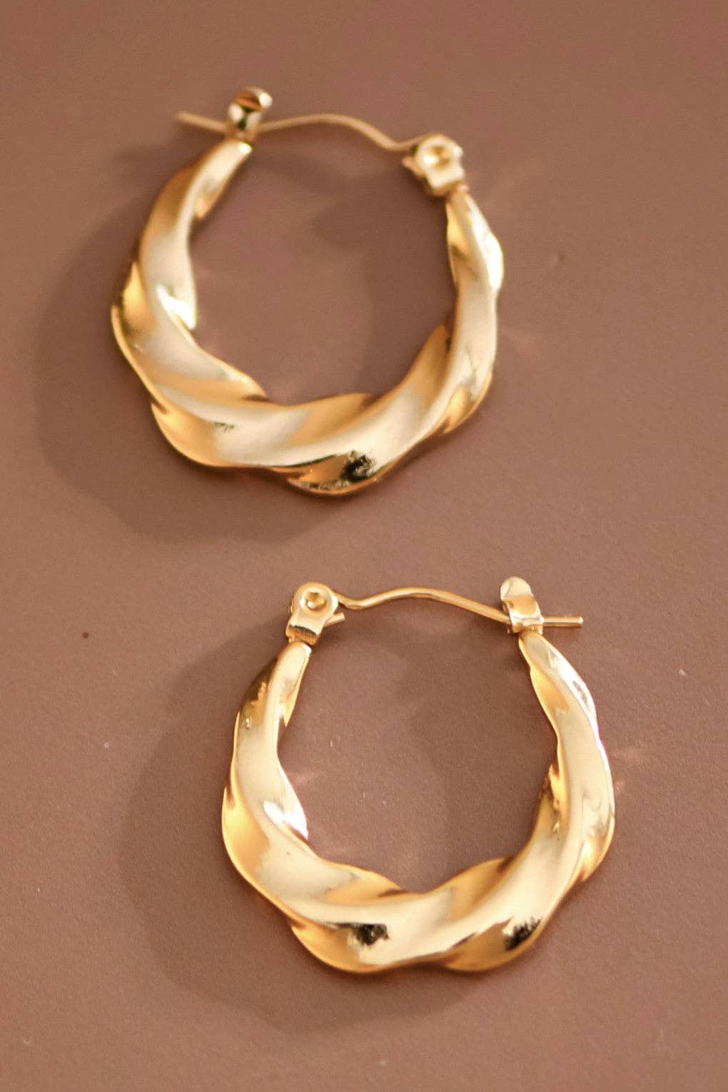 18K Gold Plated Waterproof Stainless Steel Hoop Earrings - 7661