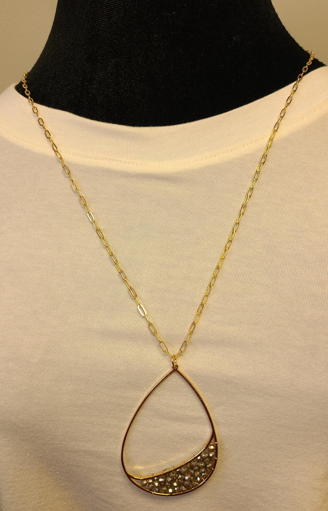 Gold Necklace with Teardrop Glass Bead